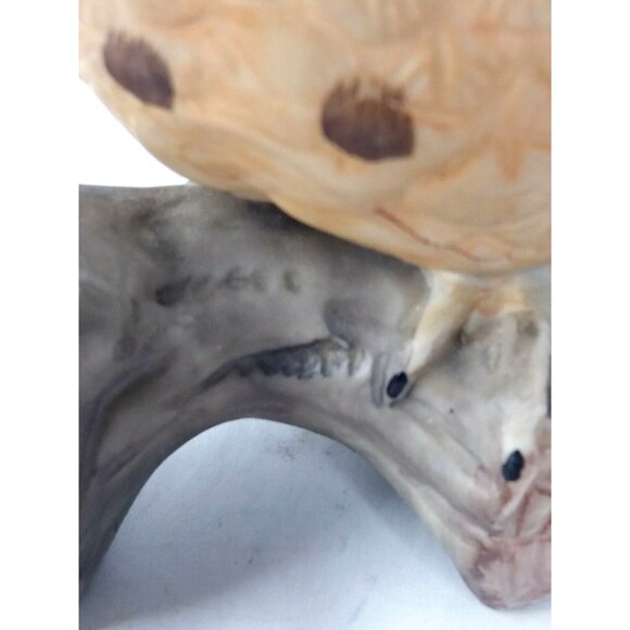 Porcelain Spotted Owl Figurine on Branch Bisque Brown White Wings Out Vintage 5" - Picture 6 of 9
